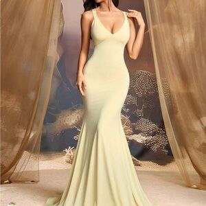 Elegant Yellow Backless Evening Gown